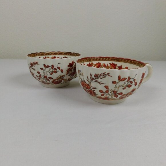 Lot of 2 Spode Indian Tree Tea Cup Saucer Set Scalloped Orange Old Backstamp Vtg - Picture 6 of 12